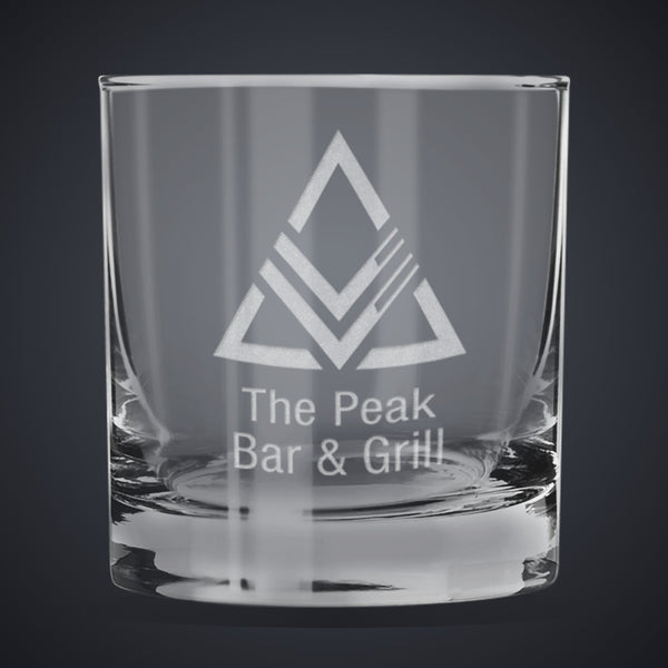 11 oz. Heavy Base Finedge Rocks Glass laser engraved with a custom logo