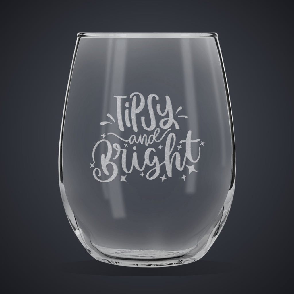 15 oz. Stemless Wine Glass laser engraved with a custom logo