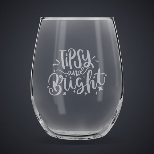 15 oz. Stemless Wine Glass laser engraved with a custom logo