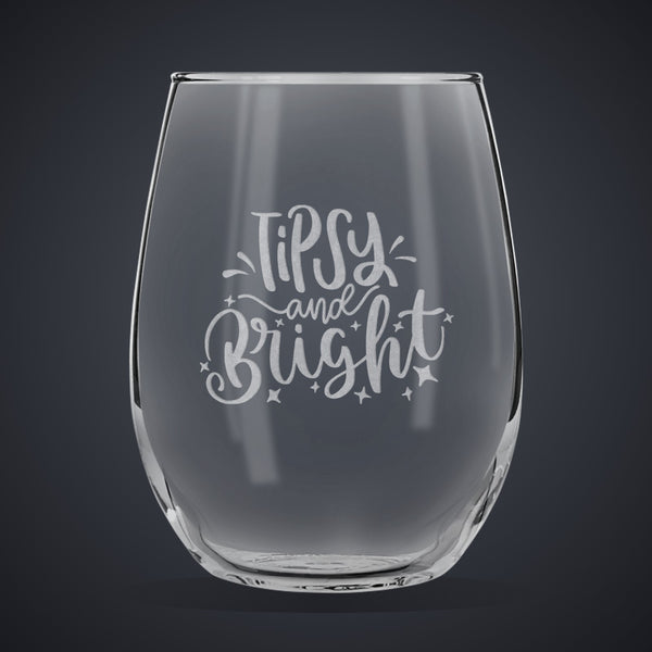 15 oz. Stemless Wine Glass laser engraved with a custom logo