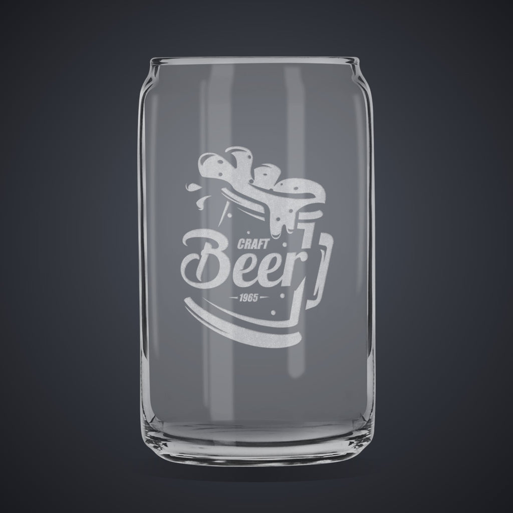 16 oz. Beer Can Glass laser engraved with a custom logo