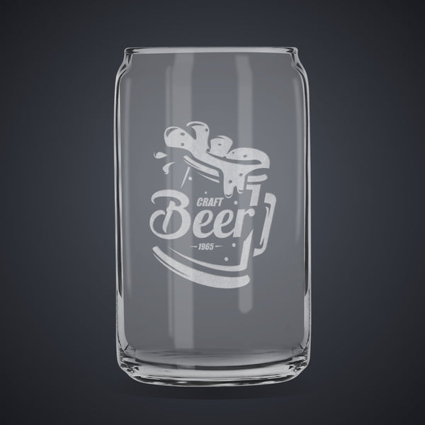 16 oz. Beer Can Glass laser engraved with a custom logo