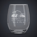 9 oz. Stemless Wine Glass laser engraved with a custom logo