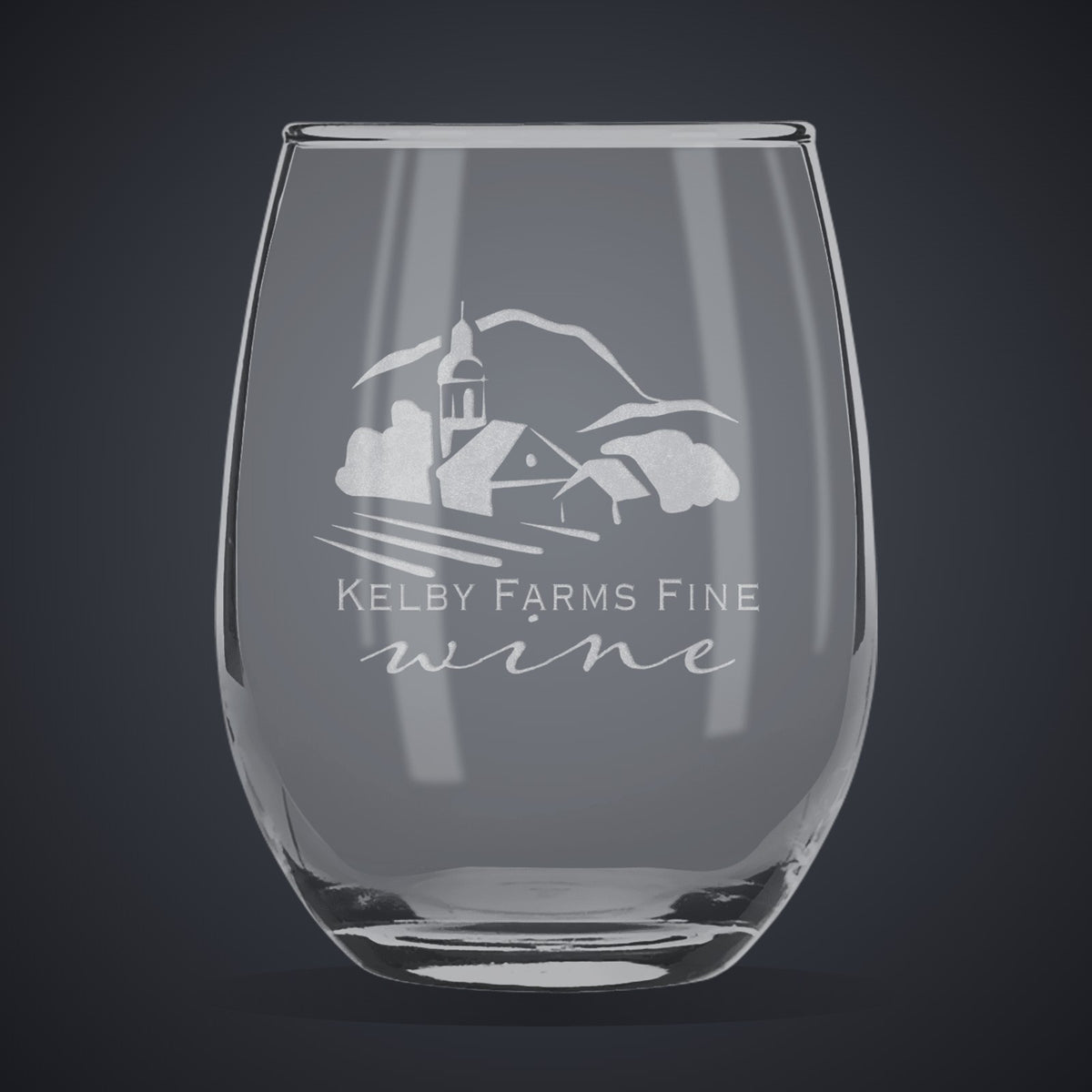 9 oz. Stemless Wine Glass laser engraved with a custom logo