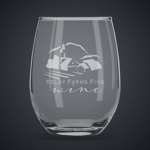 9 oz. Stemless Wine Glass laser engraved with a custom logo