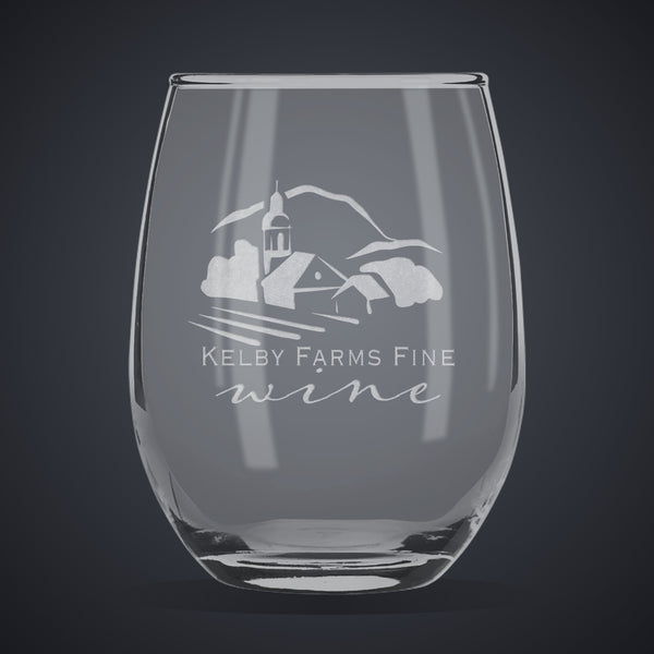 9 oz. Stemless Wine Glass laser engraved with a custom logo