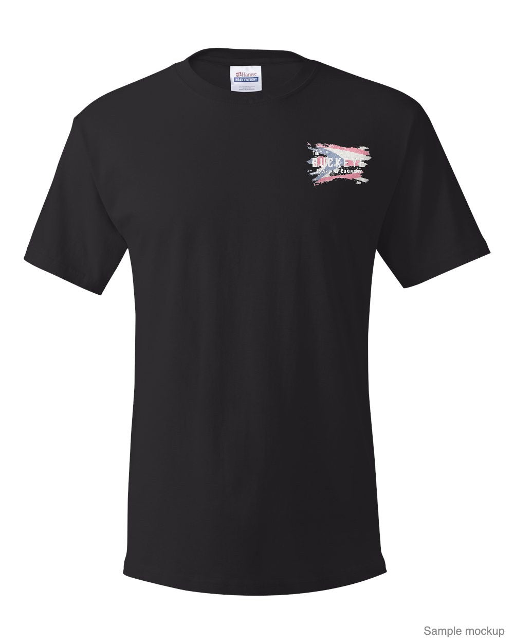 Hanes Essential-T in Black with a small left-chest logo (sample mockup)