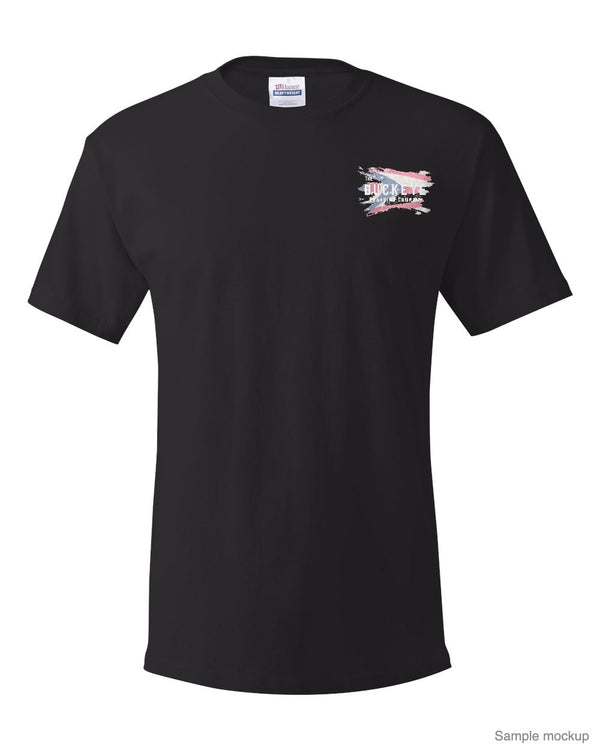 Hanes Essential-T in Black with a small left-chest logo (sample mockup)
