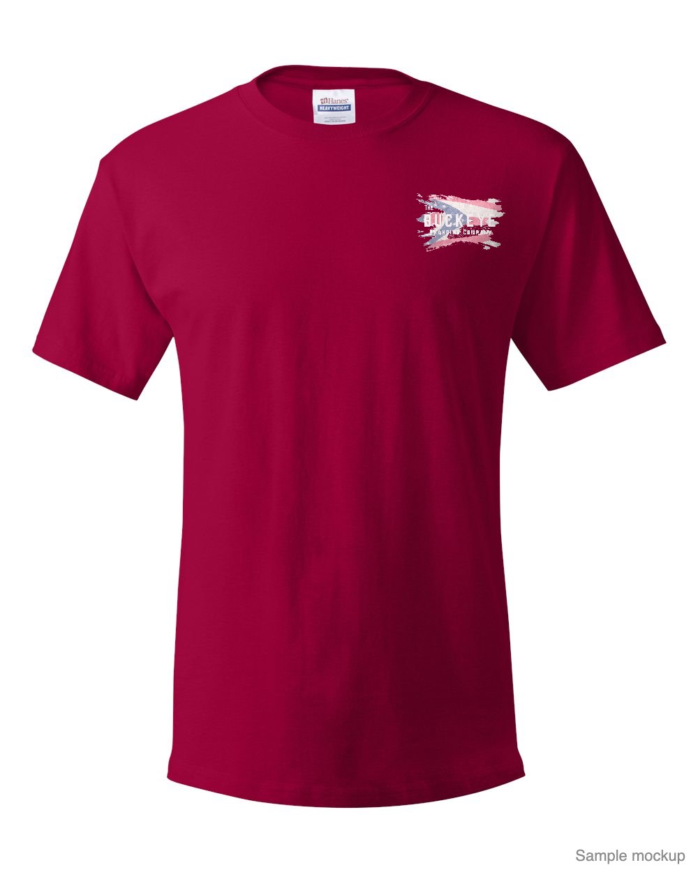 Hanes Essential-T in Deep Red with a small left-chest logo (sample mockup)