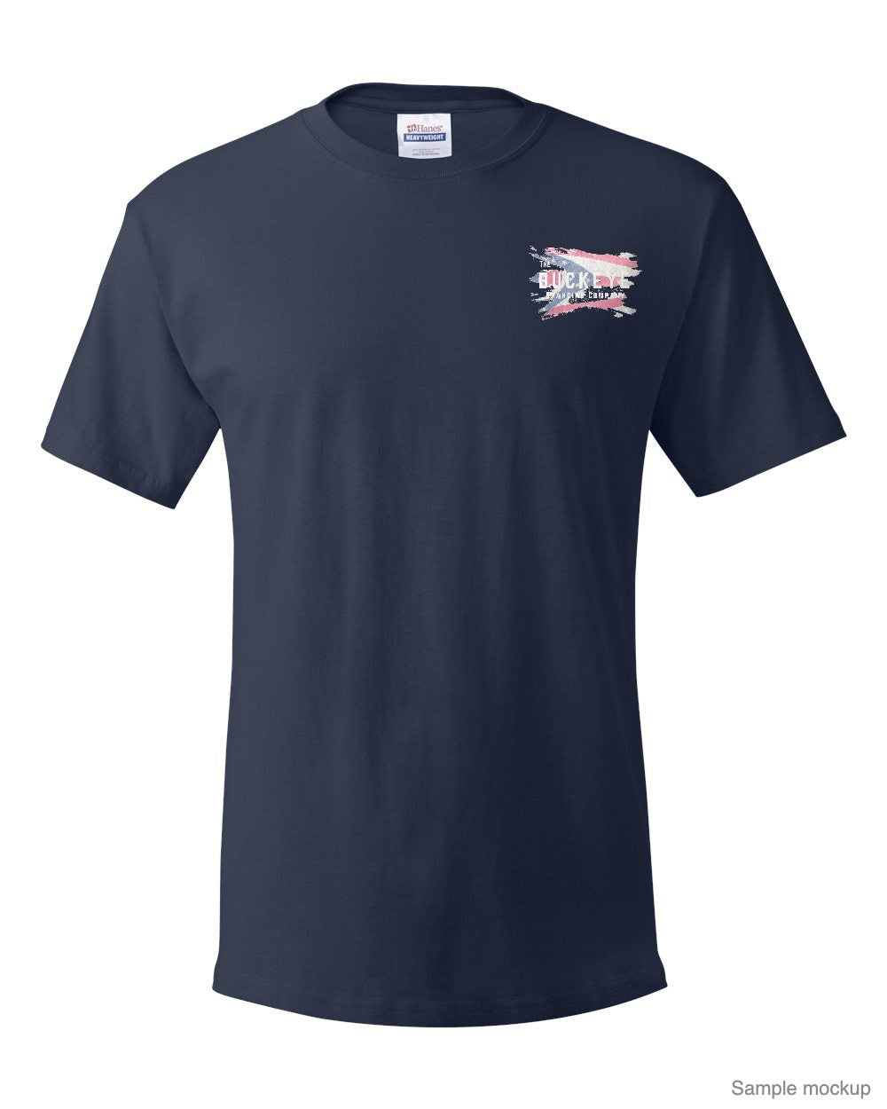 Hanes Essential-T in Navy with a small left-chest logo (sample mockup)