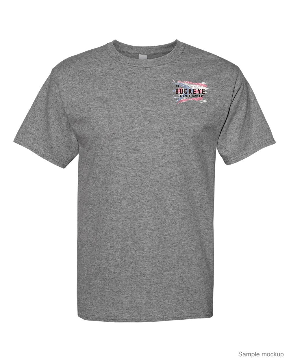 Hanes Essential-T in Oxford Grey with a small left-chest logo (sample mockup)