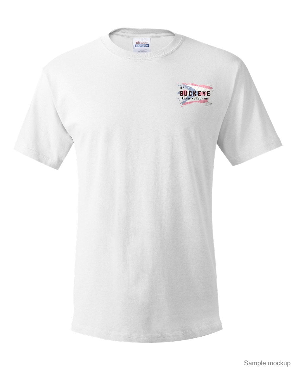 Hanes Essential-T in White with a small left-chest logo (sample mockup)