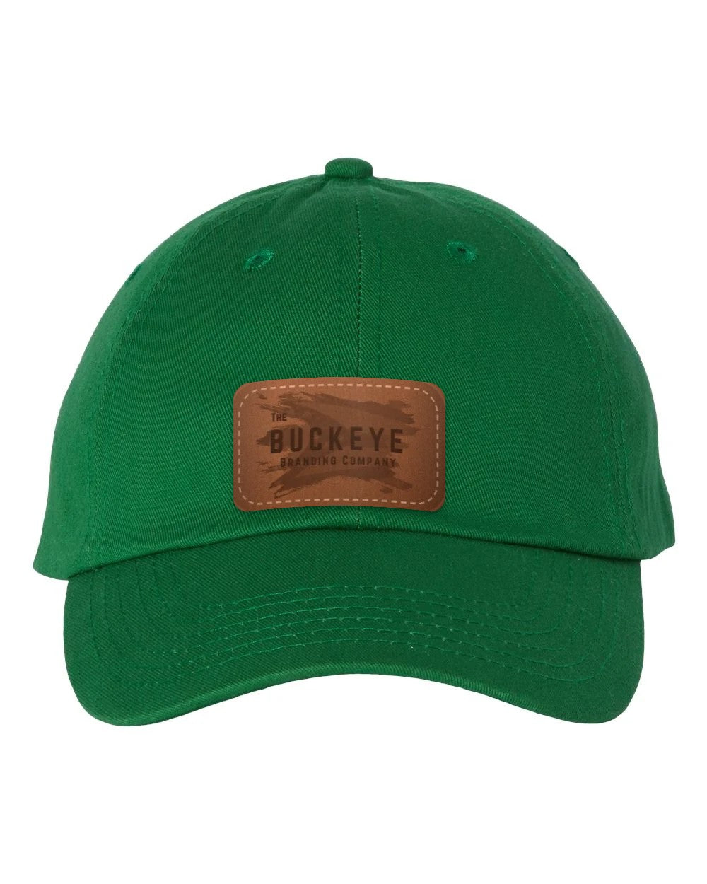 Classic Dad Hat VC300A in Kelly with laser-engraved leather patch (sample logo)