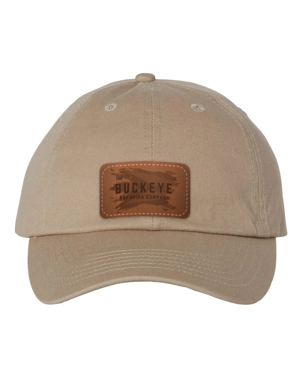 Classic Dad Hat VC300A in Khaki with laser-engraved leather patch (sample logo)
