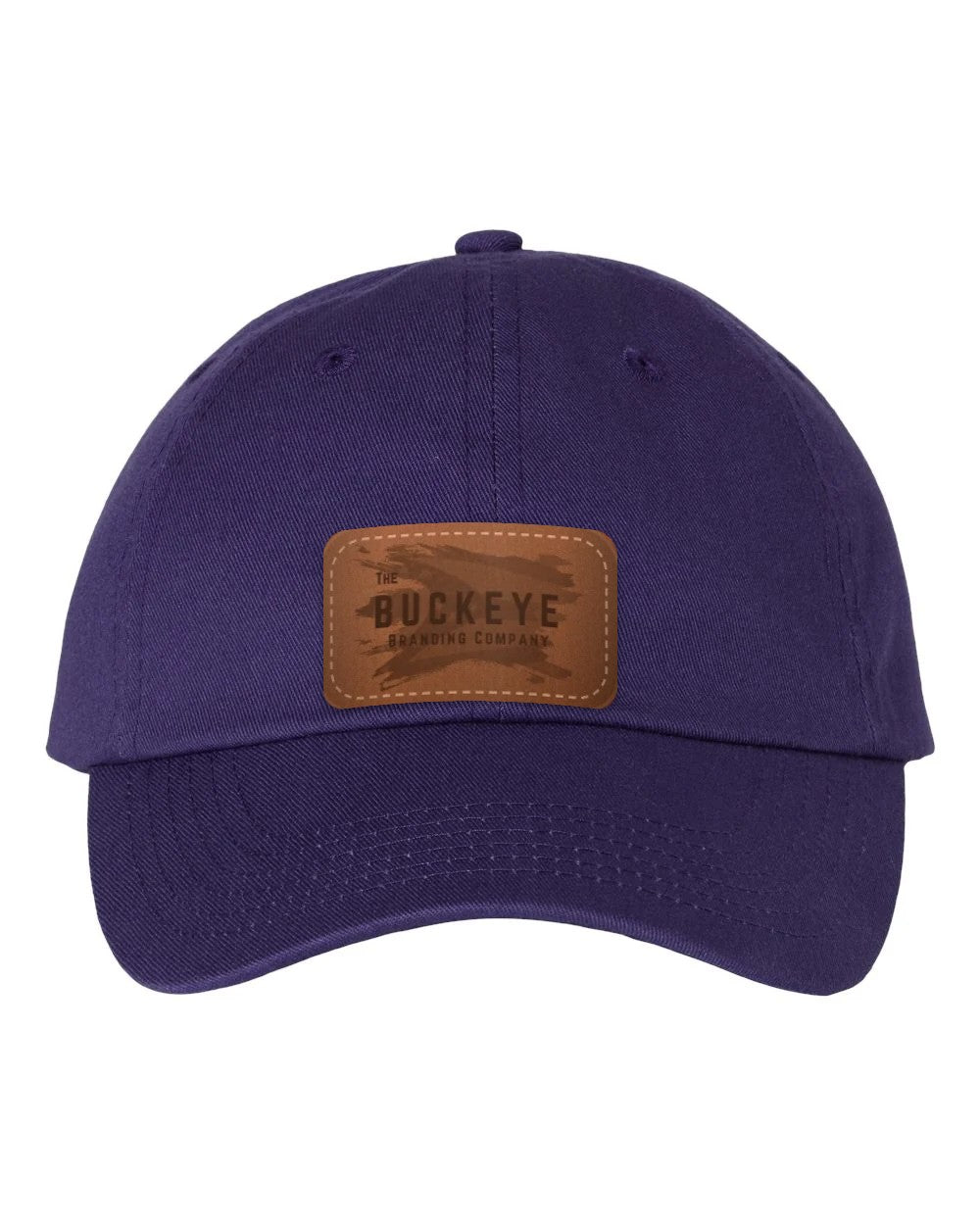 Classic Dad Hat VC300A in Purple with laser-engraved leather patch (sample logo)