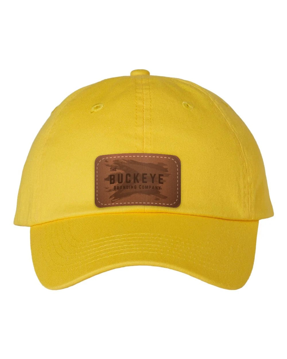 Classic Dad Hat VC300A in Yellow with laser-engraved leather patch (sample logo)