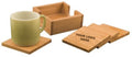 Bamboo coaster set with holder and YOUR LOGO HERE engraving placement