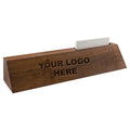 Walnut desk name plate with YOUR LOGO HERE engraving placement