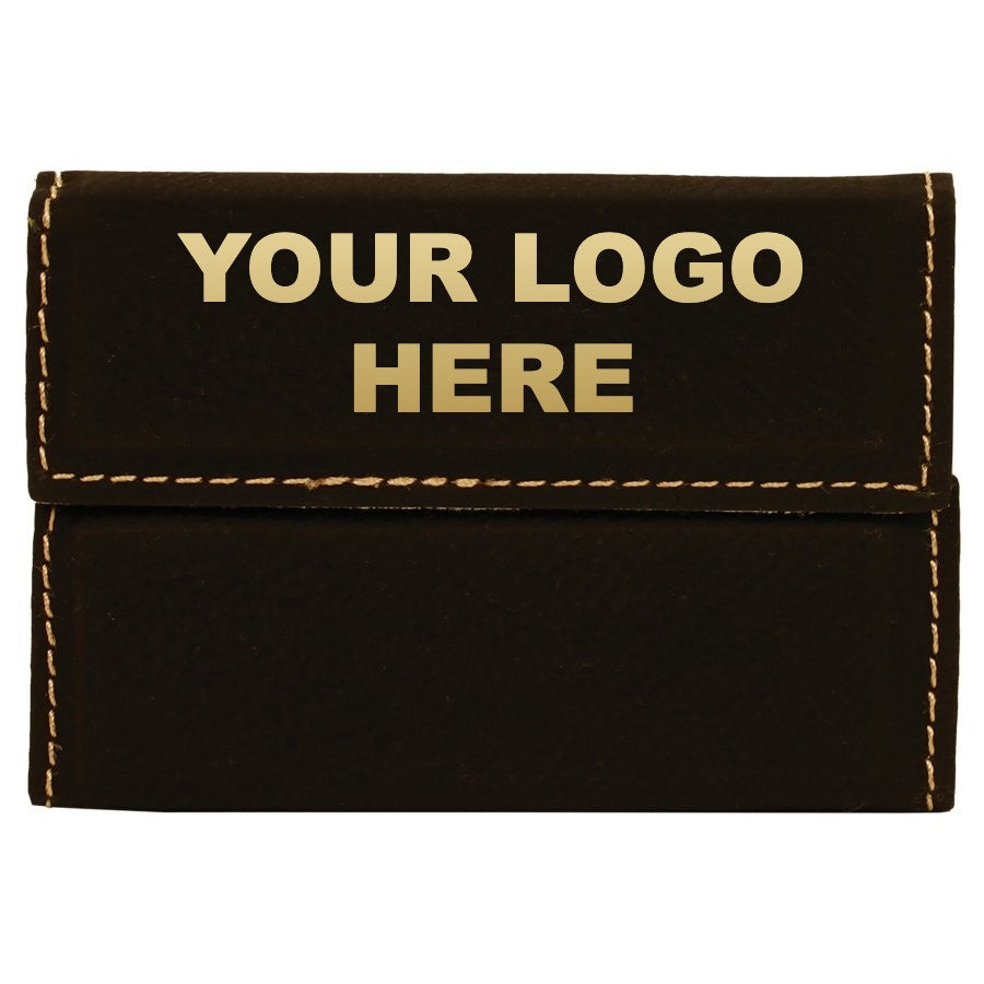Leatherette business card holder in Black/Gold with YOUR LOGO HERE engraving placement