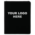 Leatherette zipper portfolio in Black/Silver with YOUR LOGO HERE engraving placement