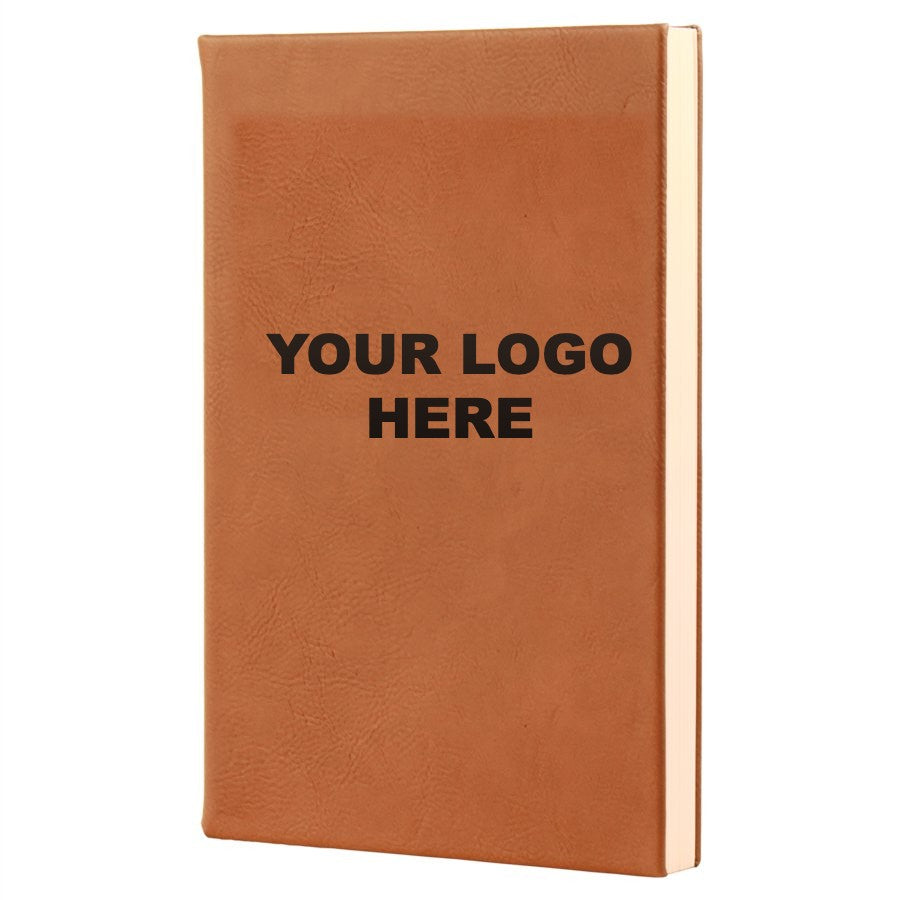 Leatherette journal in Rawhide with YOUR LOGO HERE engraving placement