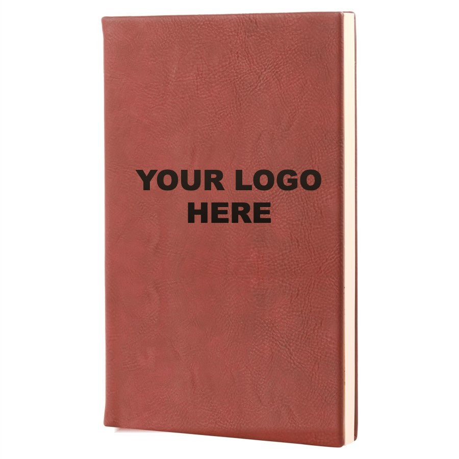Leatherette journal in Rose with YOUR LOGO HERE engraving placement
