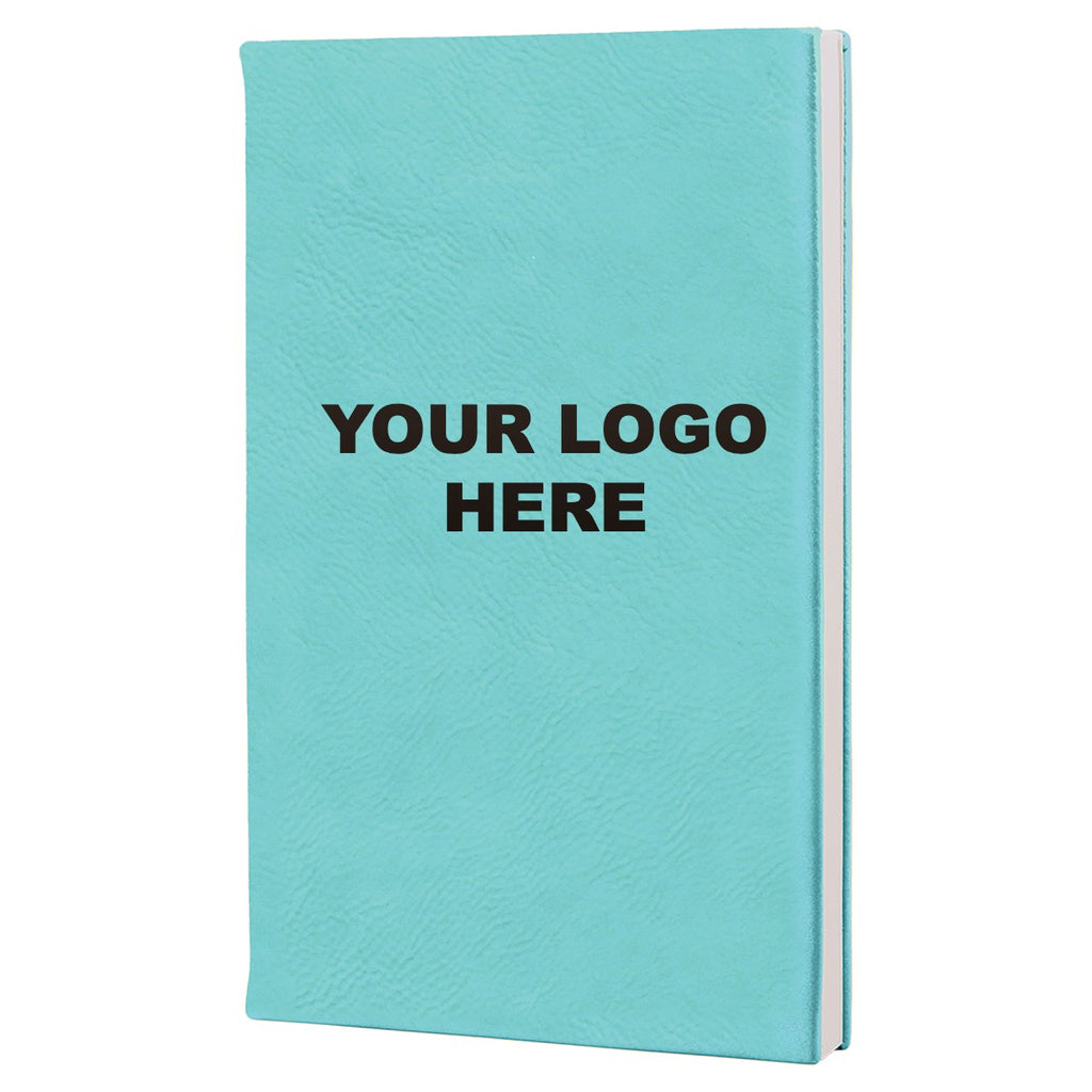 Leatherette journal in Teal with YOUR LOGO HERE engraving placement