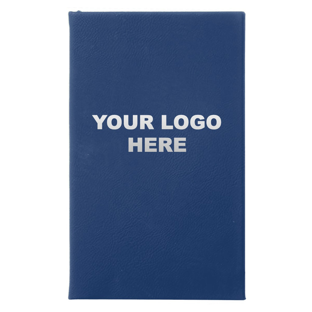 Leatherette journal in Blue/Silver with YOUR LOGO HERE engraving placement