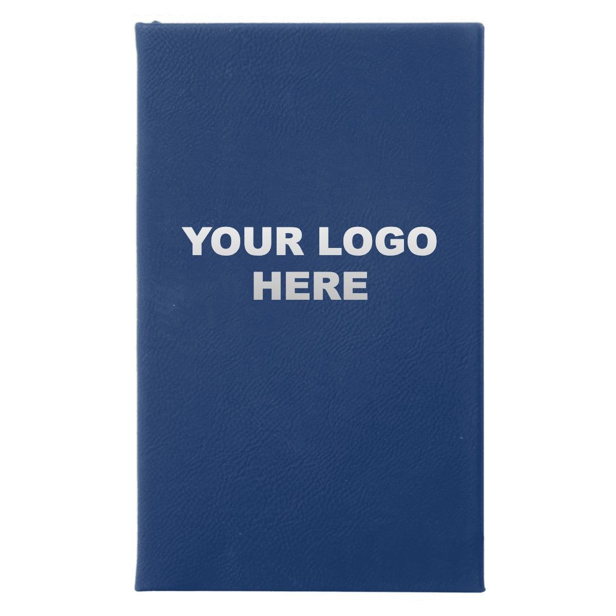 Leatherette journal in Blue/Silver with YOUR LOGO HERE engraving placement