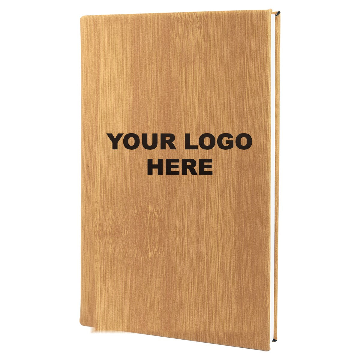 Leatherette journal in Bamboo with YOUR LOGO HERE engraving placement