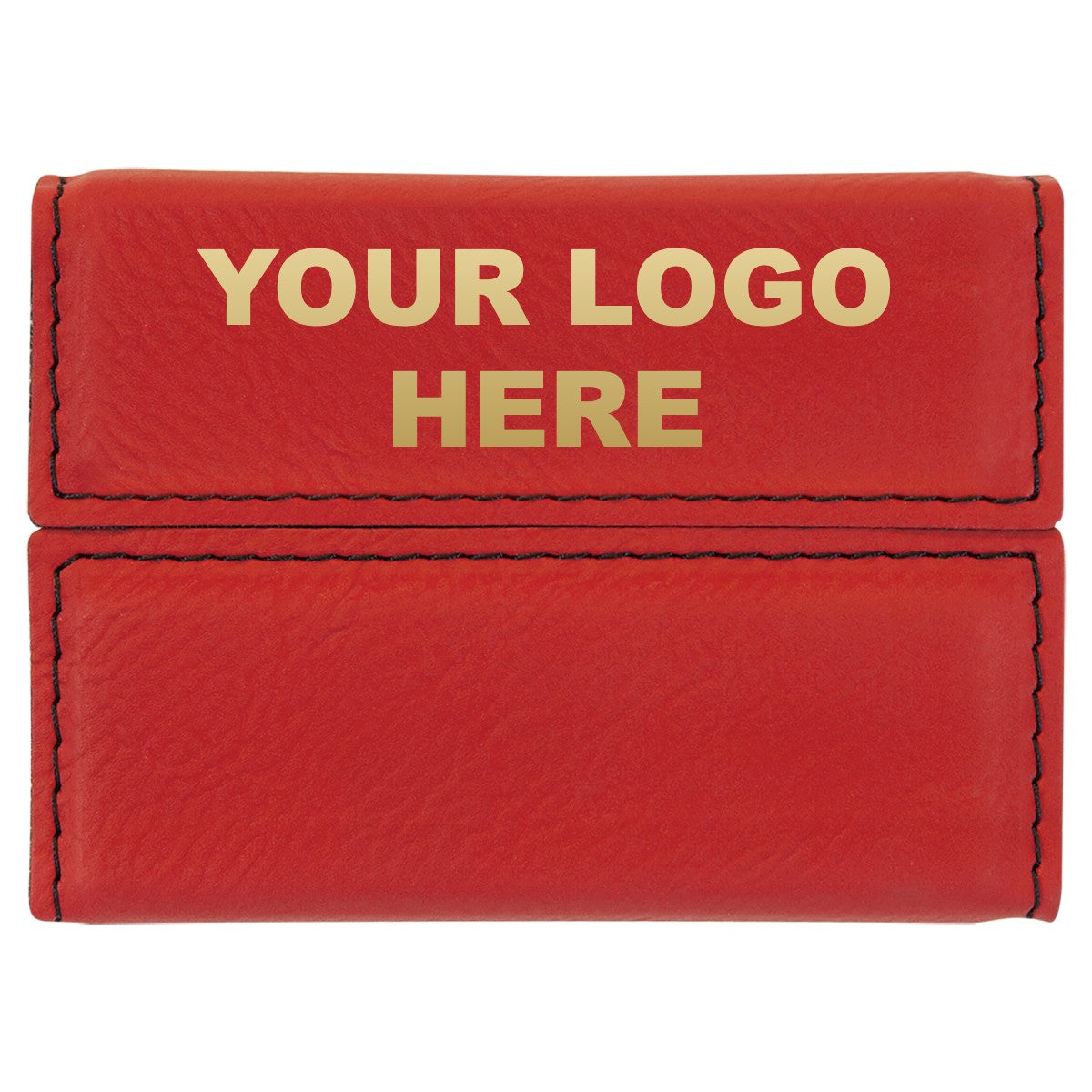 Leatherette business card holder in Red with YOUR LOGO HERE engraving placement