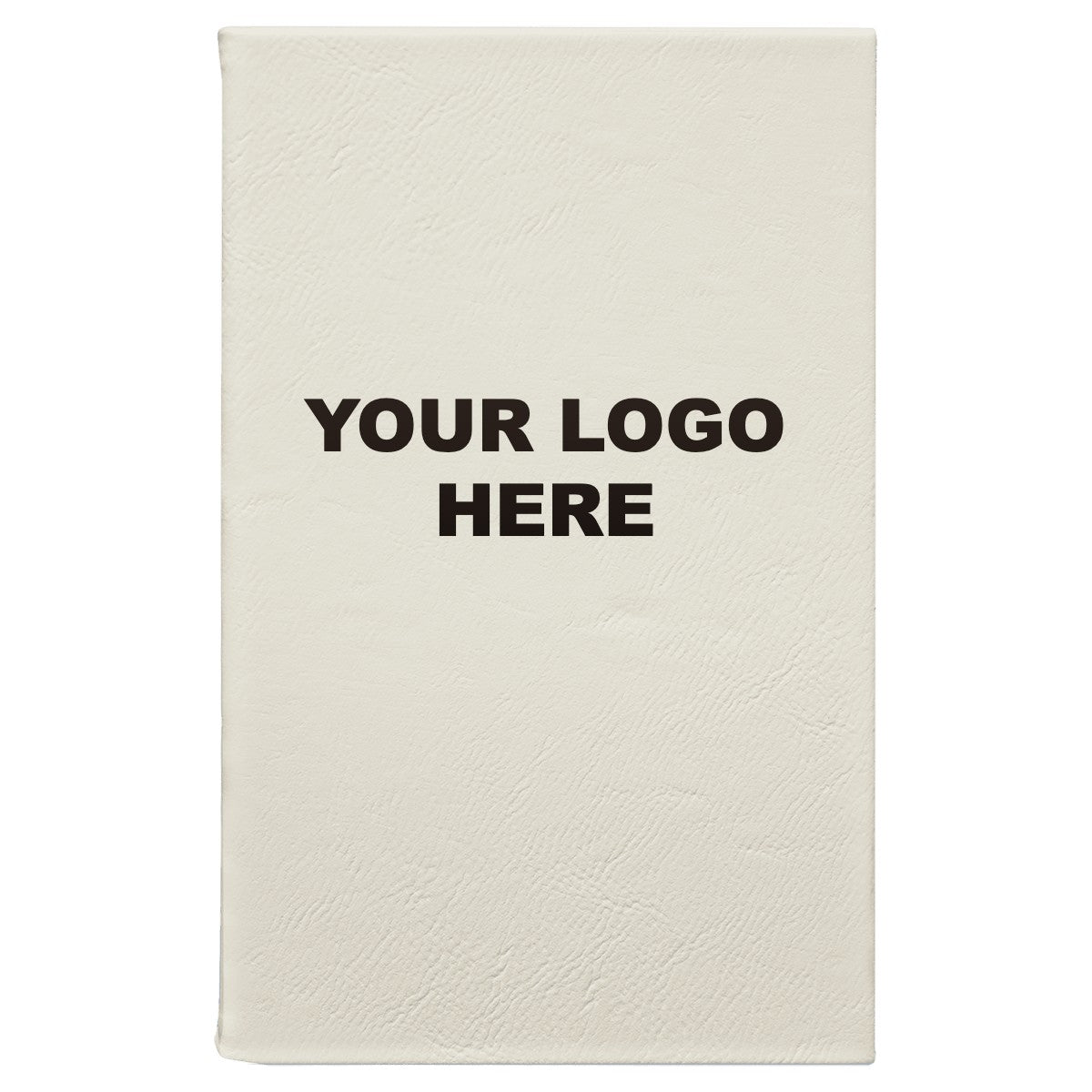 Leatherette journal in White/Black with YOUR LOGO HERE engraving placement
