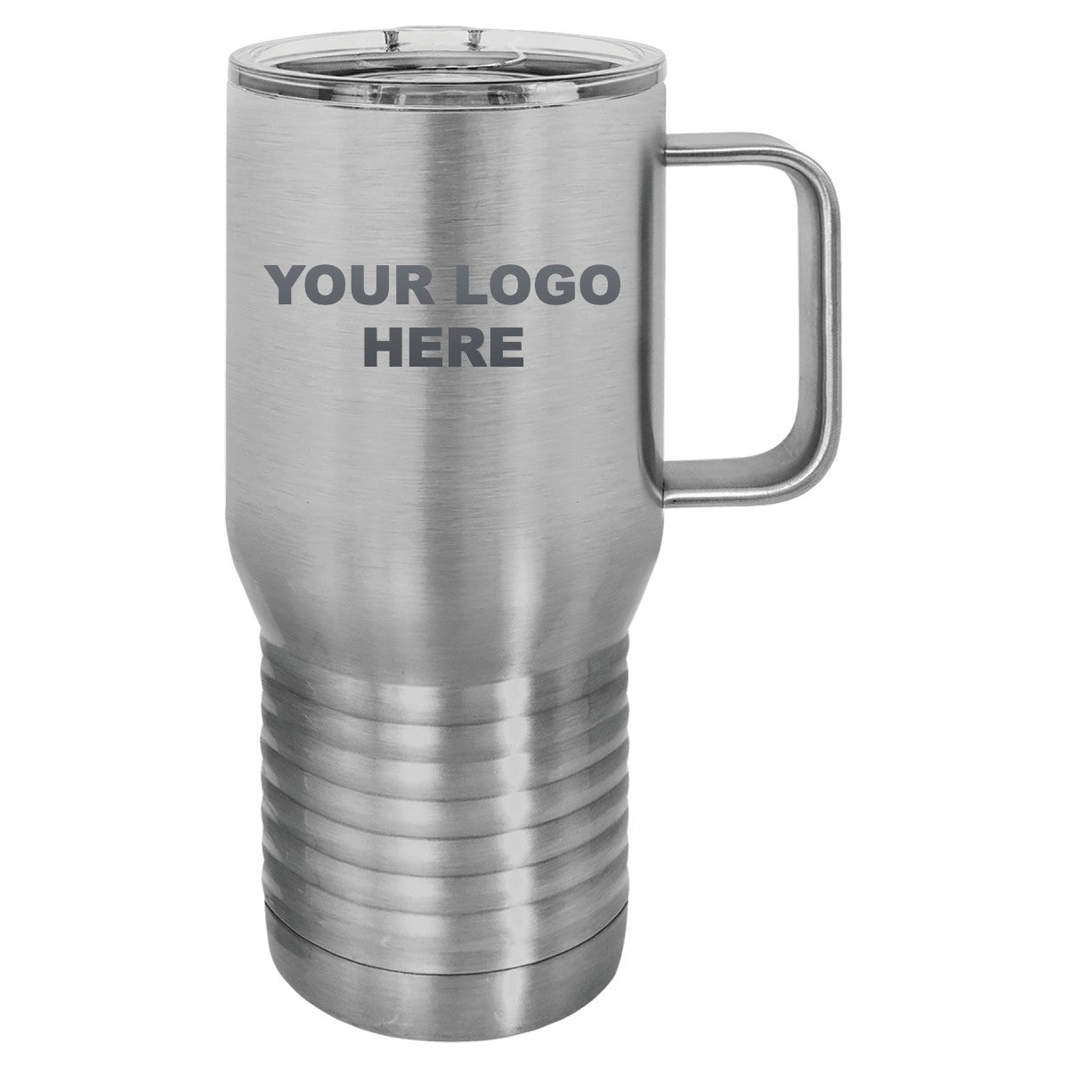 20 oz. coffee travel mug in Stainless Steel with YOUR LOGO HERE engraving placement