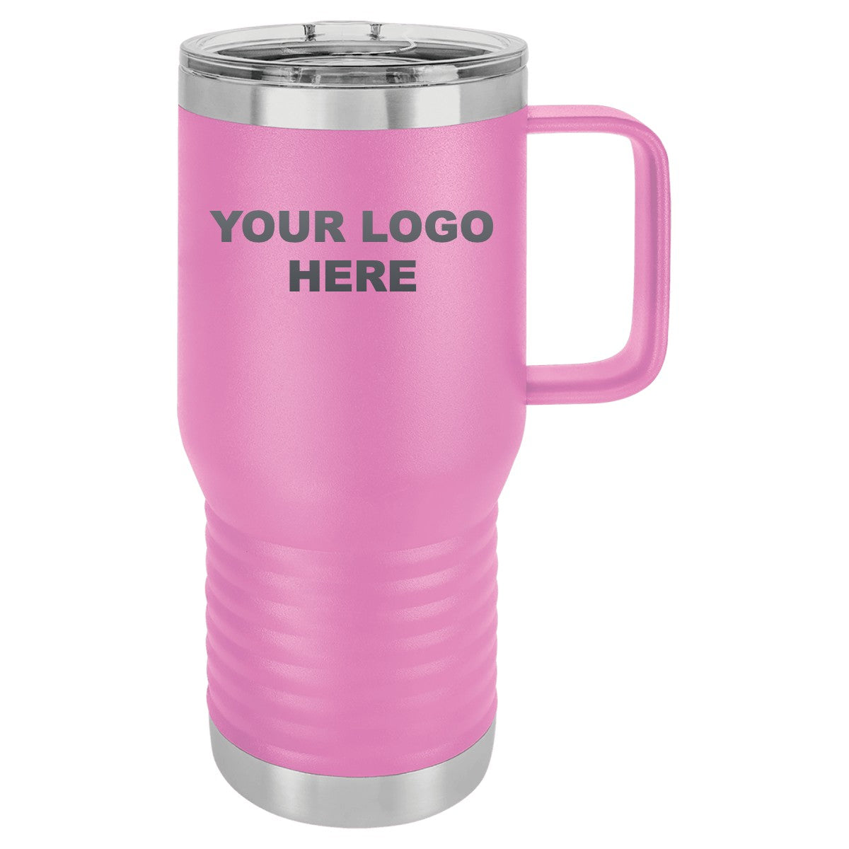 20 oz. coffee travel mug in Light Purple with YOUR LOGO HERE engraving placement