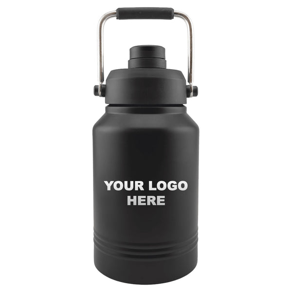64 oz. insulated water jug with YOUR LOGO HERE engraving placement