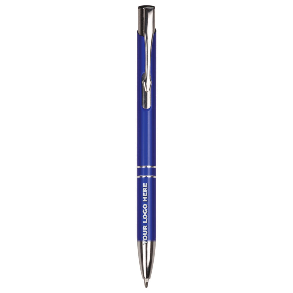 Blue engraved pen with YOUR LOGO HERE placement