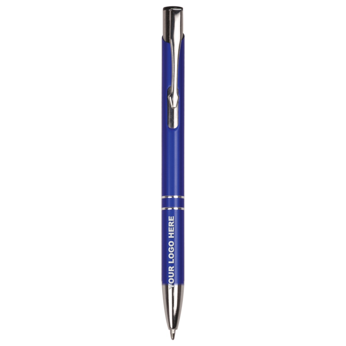Blue engraved pen with YOUR LOGO HERE placement