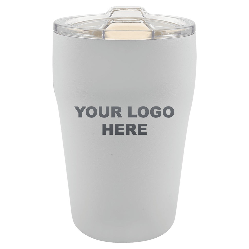 13 oz. ceramic-lined tumbler in White with YOUR LOGO HERE engraving placement