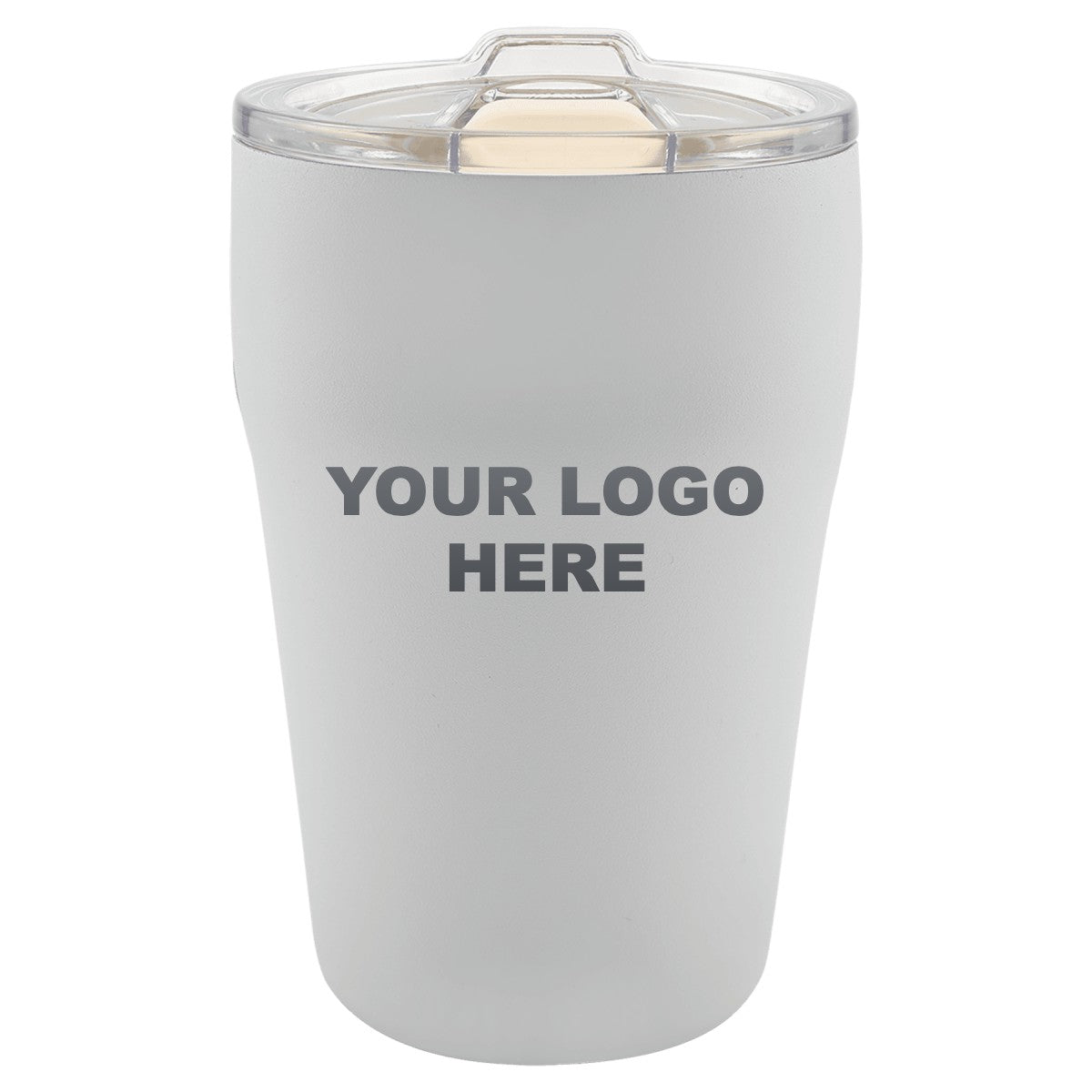 13 oz. ceramic-lined tumbler in White with YOUR LOGO HERE engraving placement
