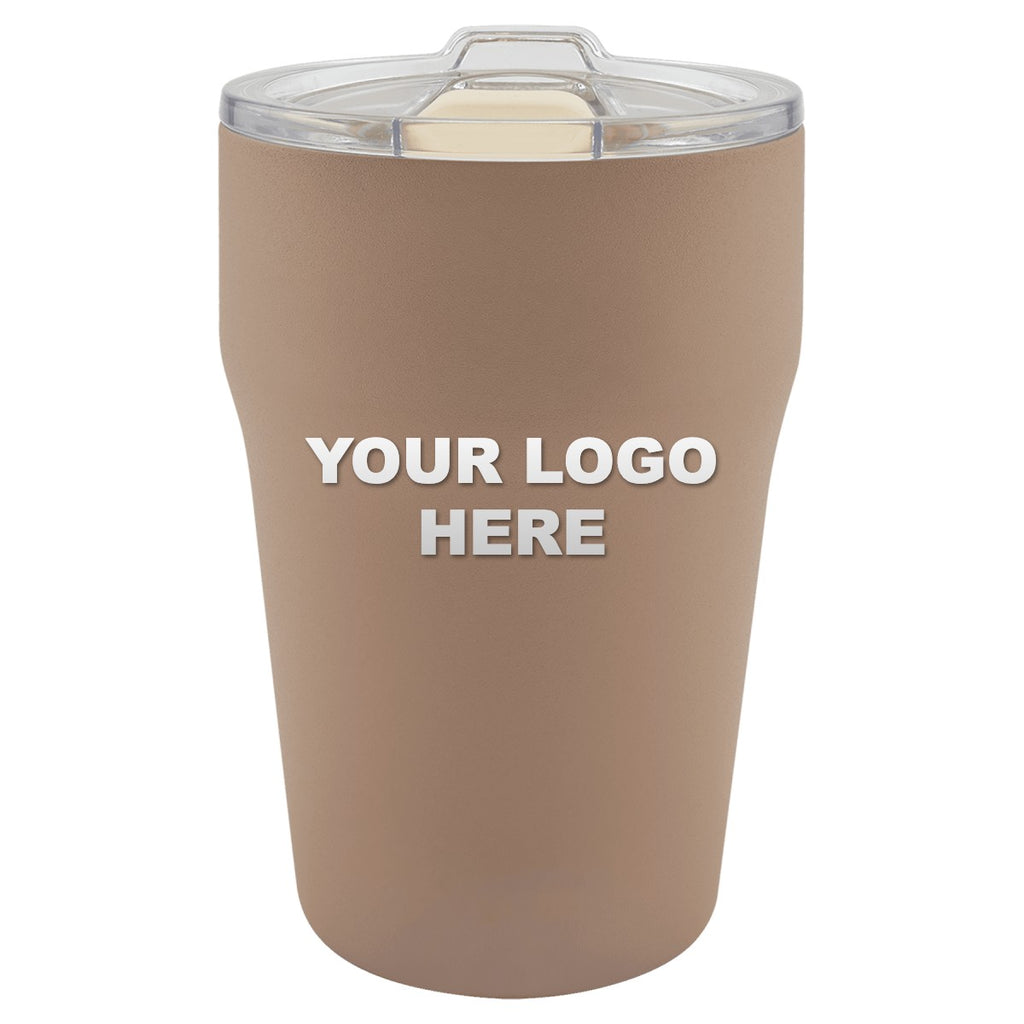 13 oz. ceramic-lined tumbler in Clay with YOUR LOGO HERE engraving placement