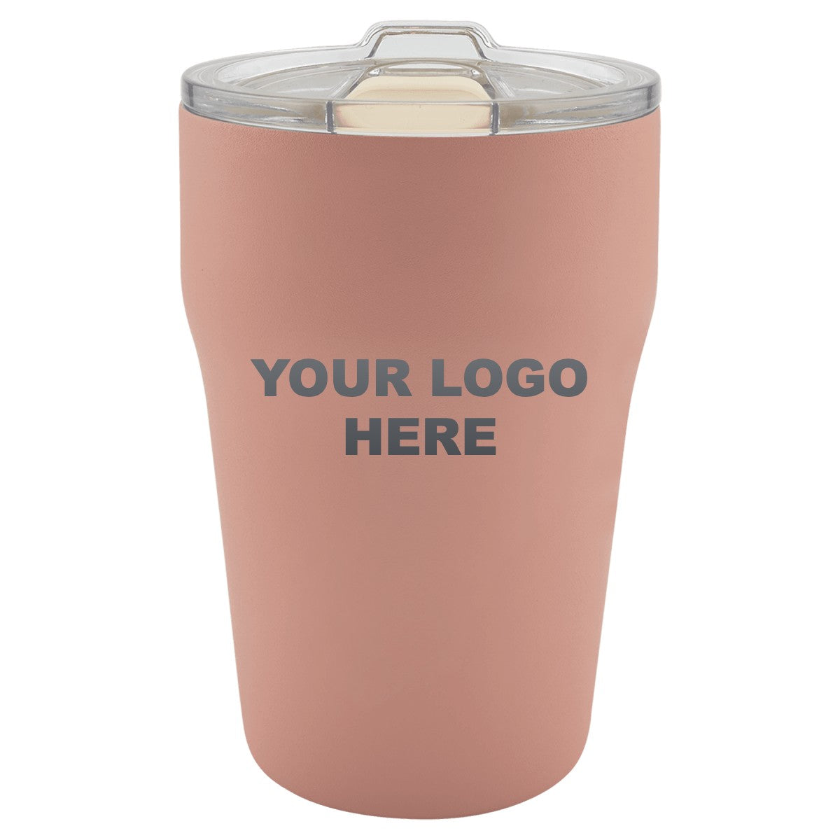 13 oz. ceramic-lined tumbler in Dusty Rose with YOUR LOGO HERE engraving placement