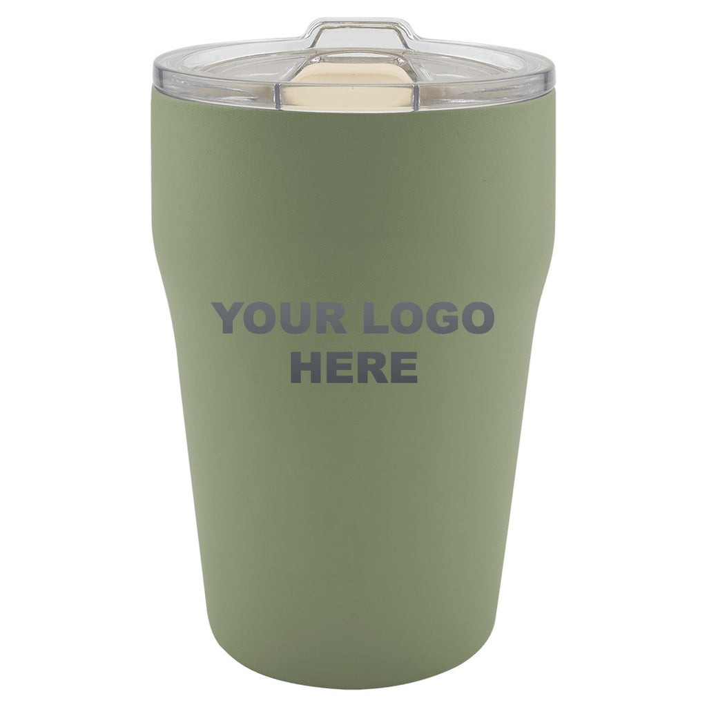 13 oz. ceramic-lined tumbler in Summer Sage with YOUR LOGO HERE engraving placement