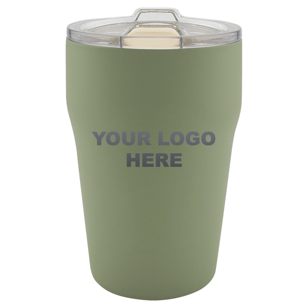 13 oz. ceramic-lined tumbler in Summer Sage with YOUR LOGO HERE engraving placement