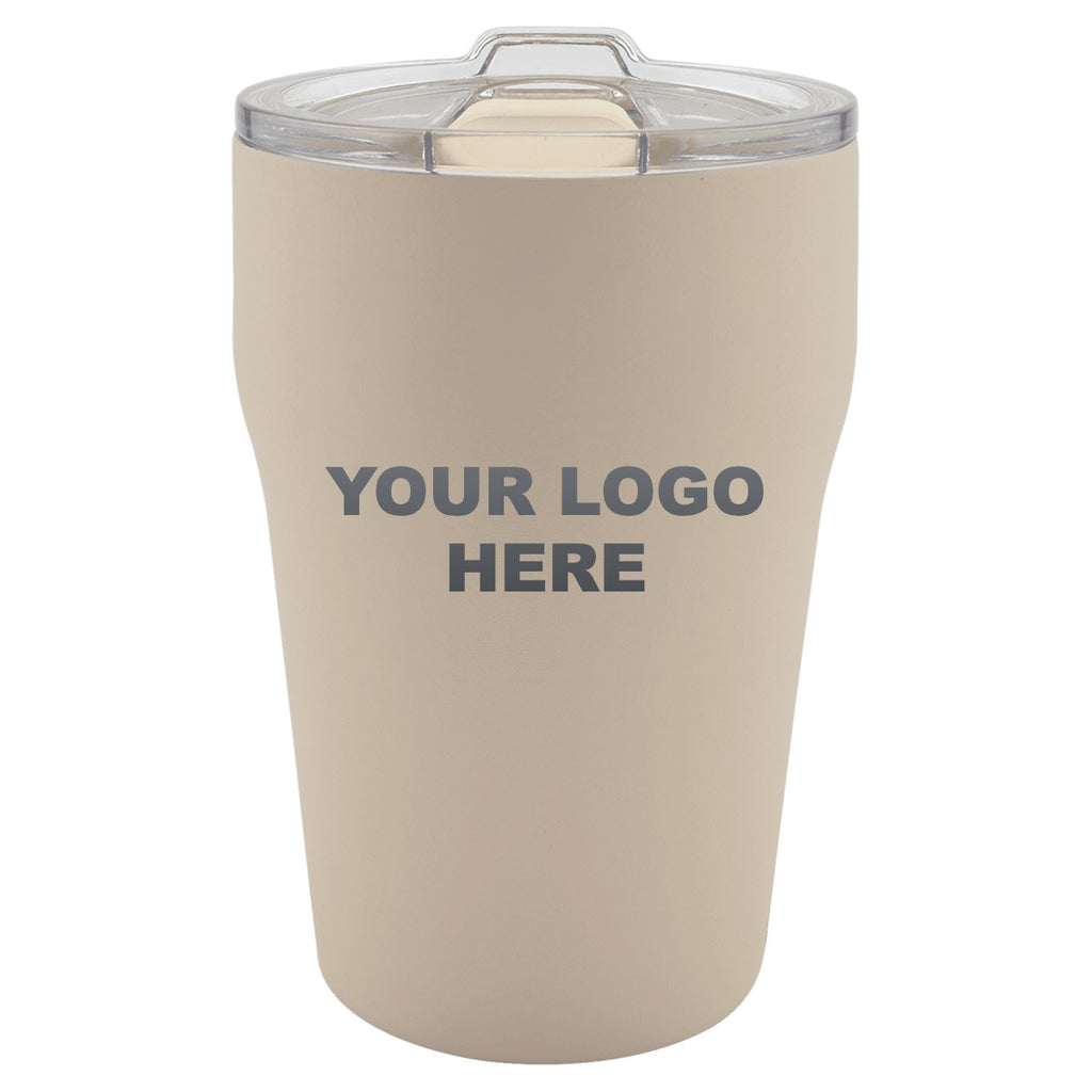 13 oz. ceramic-lined tumbler in Warm Sand with YOUR LOGO HERE engraving placement