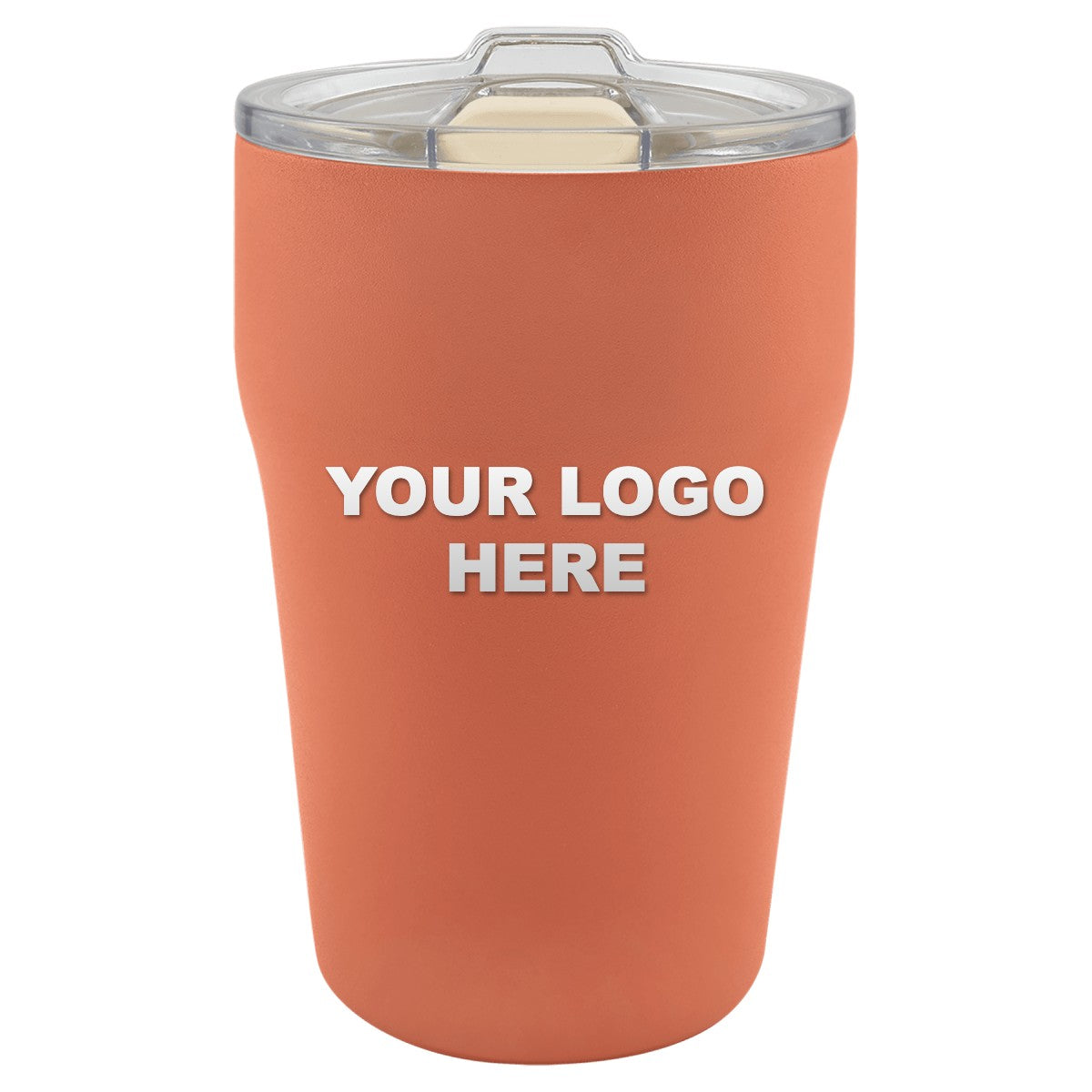 13 oz. ceramic-lined tumbler in Terracotta with YOUR LOGO HERE engraving placement