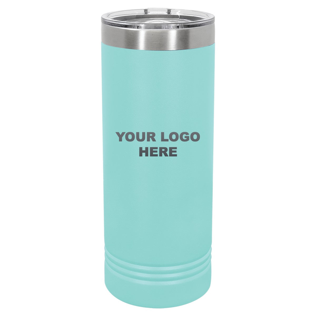 22 oz. skinny tumbler in Teal with YOUR LOGO HERE engraving placement