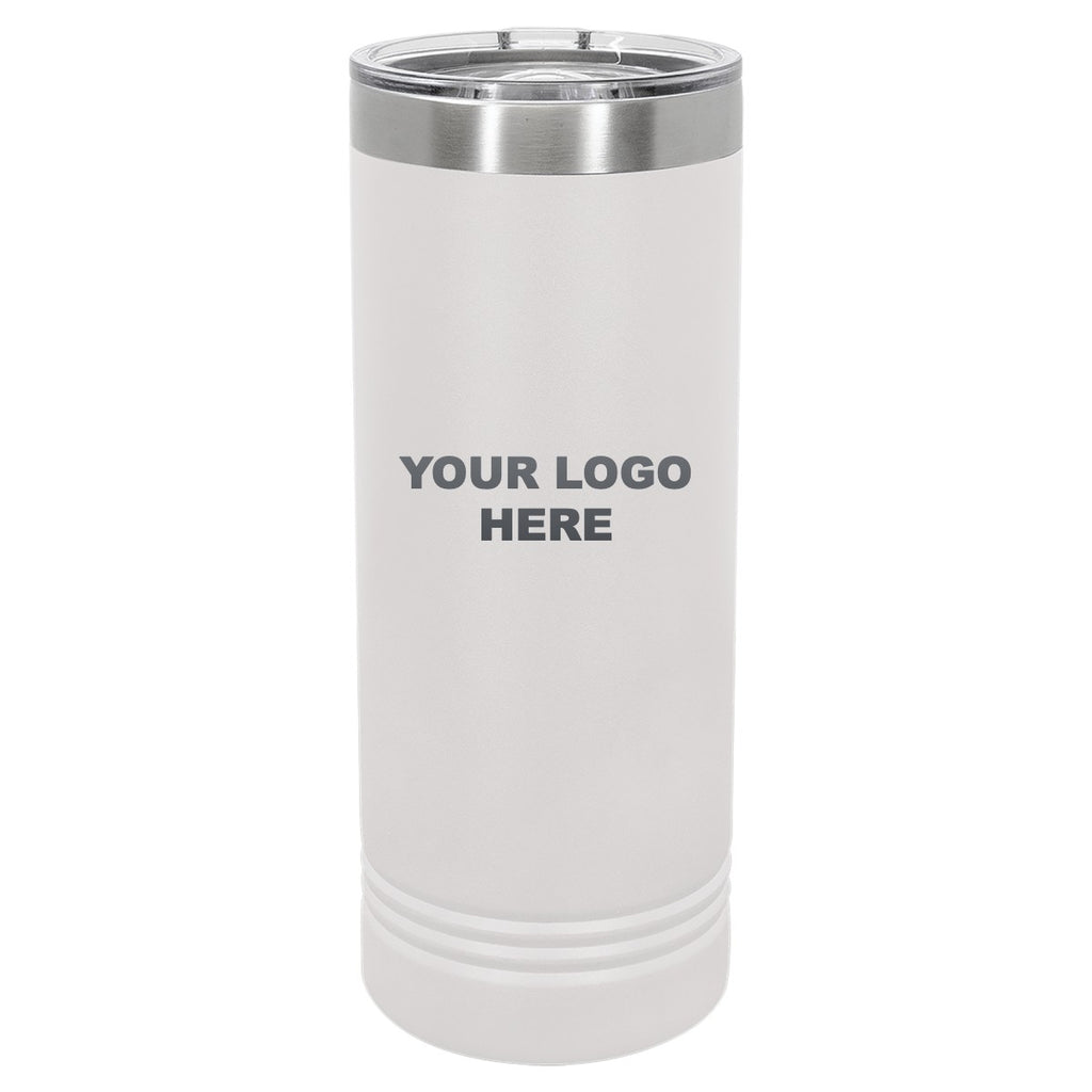 22 oz. skinny tumbler in White with YOUR LOGO HERE engraving placement