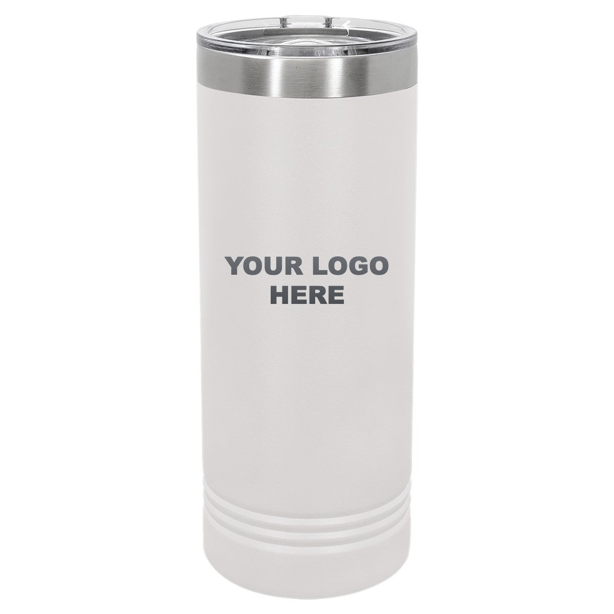 22 oz. skinny tumbler in White with YOUR LOGO HERE engraving placement