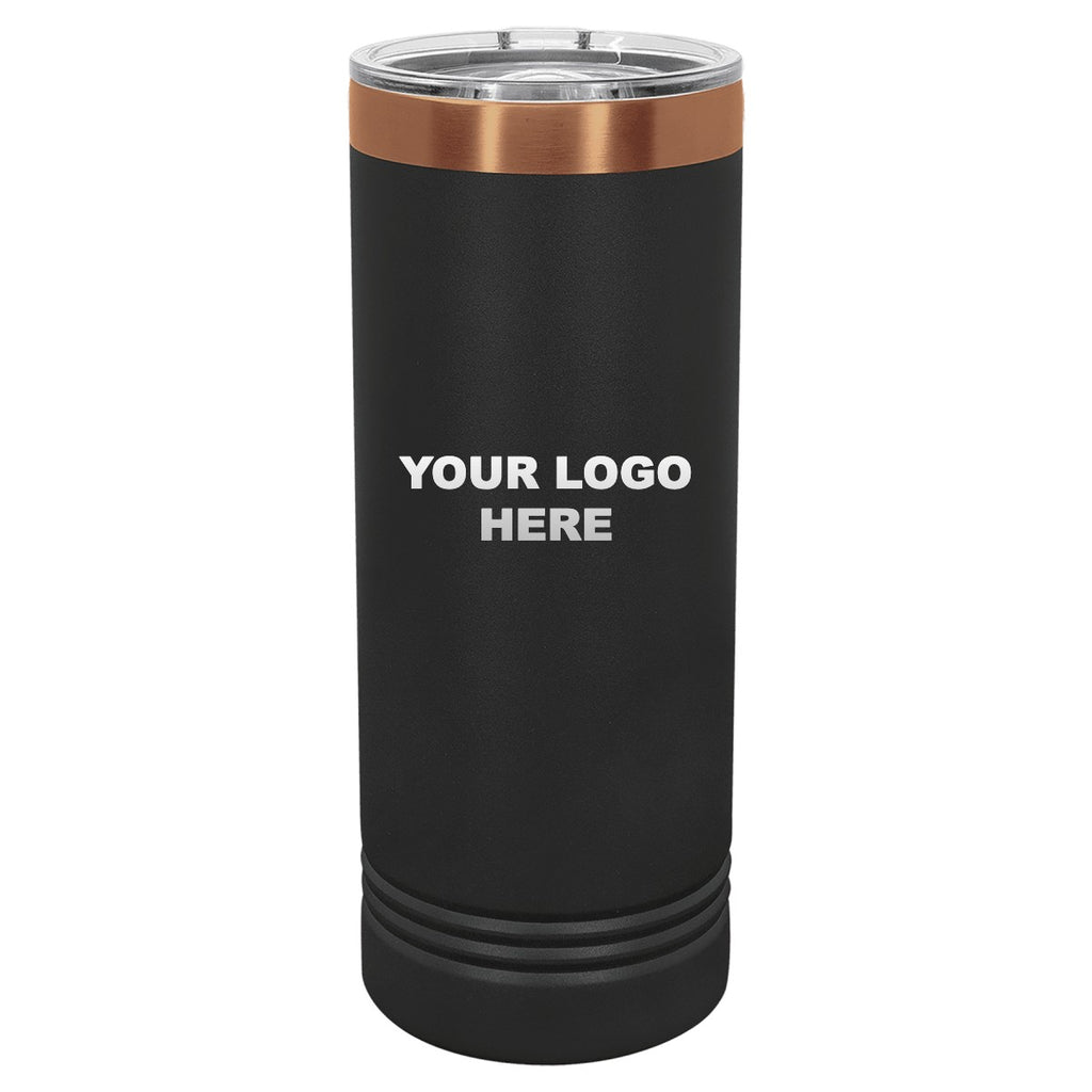22 oz. skinny tumbler in Black/Rose Gold with YOUR LOGO HERE engraving placement