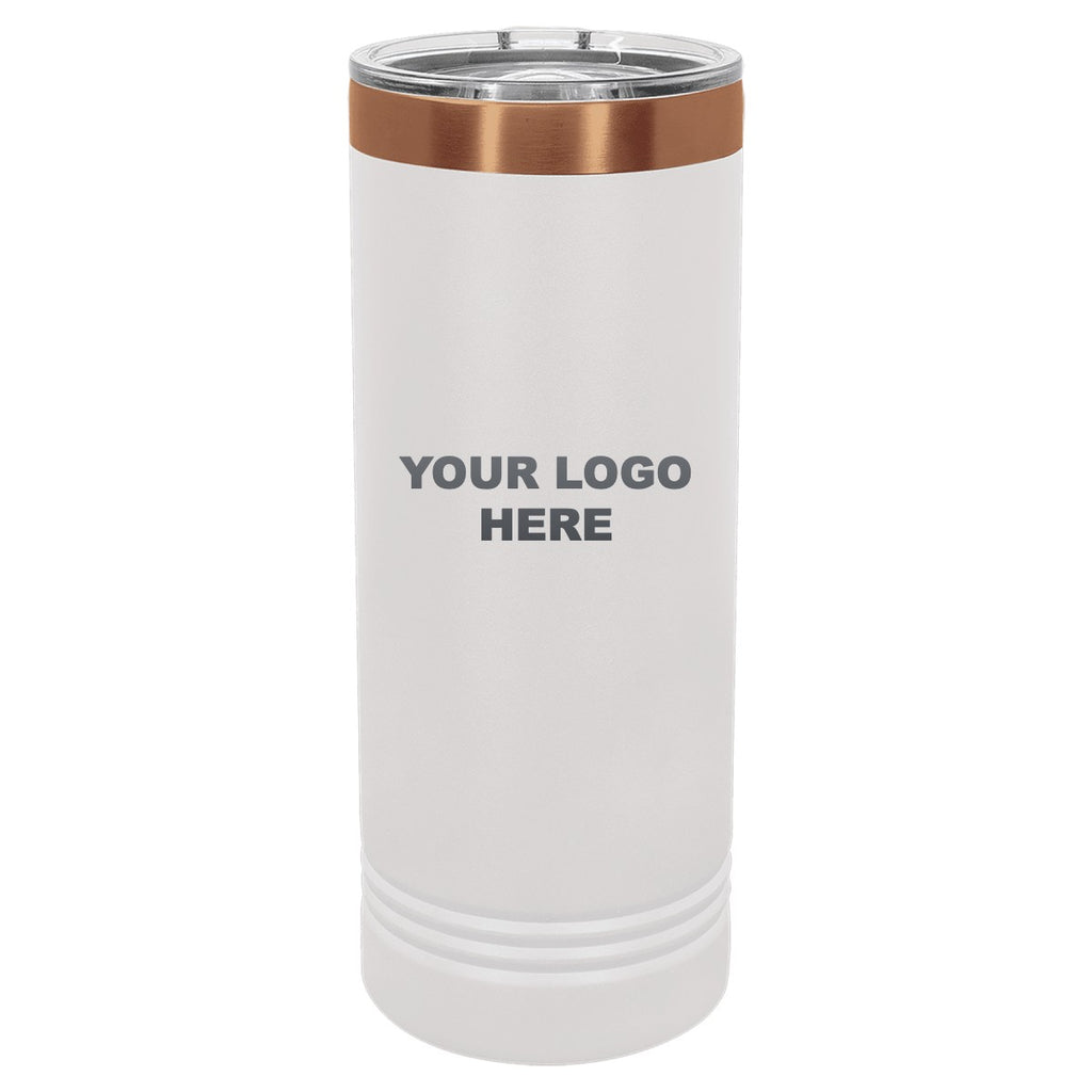 22 oz. skinny tumbler in White/Rose Gold with YOUR LOGO HERE engraving placement